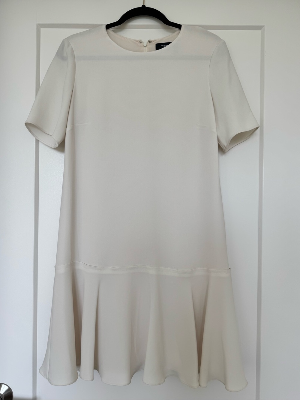 Theory Ivory Flounce Drop-Waist Dress
